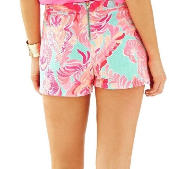 Lilly Pulitzer Shorts Womens 0 Pink Alycia Poolside Blue Lovebirds Waffle Knit - Picture 6 of 12